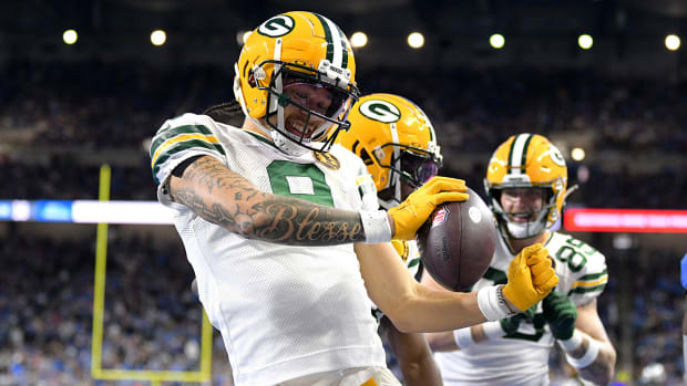 Green Bap Packers wide receiver Christian Watson